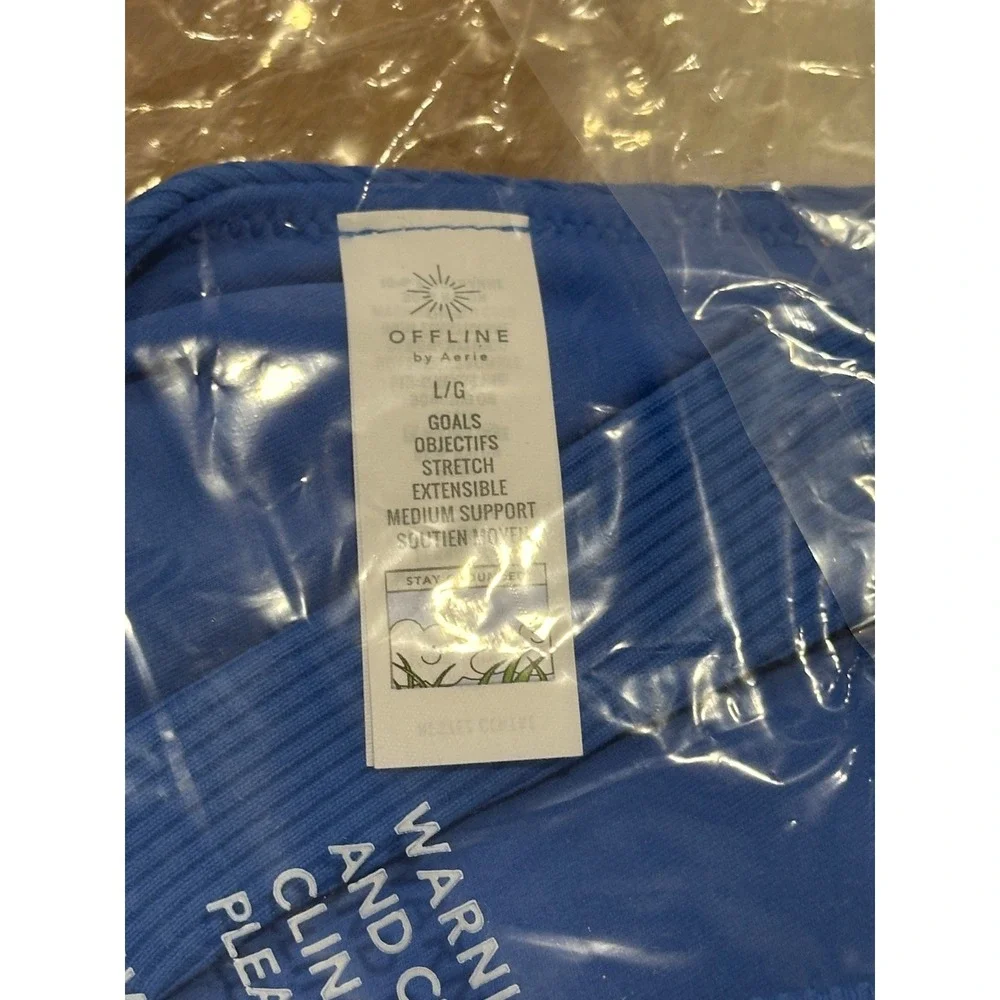 OFFLINE by Aerie‎ Goals Ribbed V-Neck Sports Bra Blue Medium Support NWT L/G